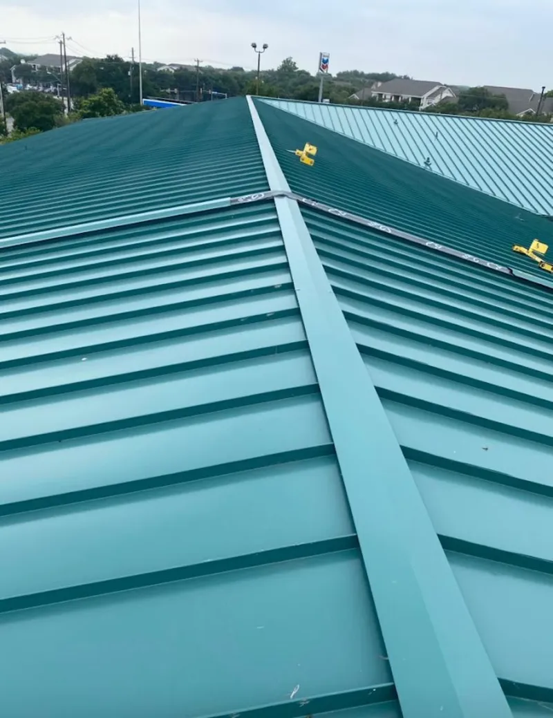 Green commercial metal roof ridge and valley for Metal Roof Repair in Newberg